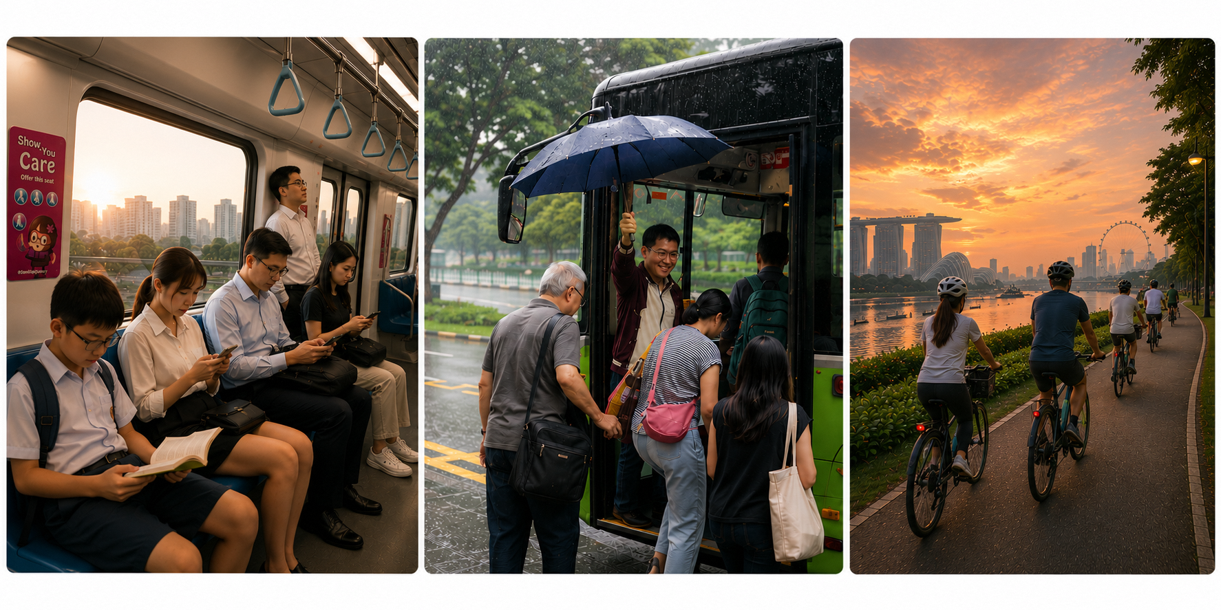 Collage of images showing examples of daily commute